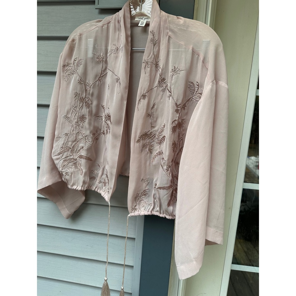 Tribal Jeans Blush Pink Embroidered Bolero Jacket Tassel Tie 65130-4126 Medium